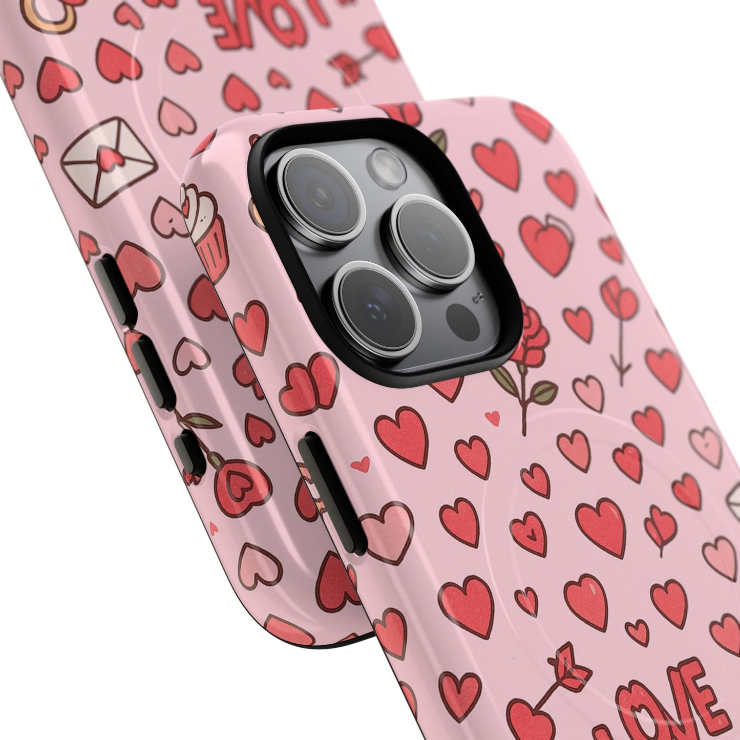 Pink Love Hearts Pattern Tough iPhone Case (MagSafe compatible)