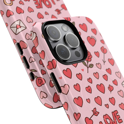 Pink Love Hearts Pattern Tough iPhone Case (MagSafe compatible)