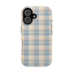 Ranch Check – Blue and Cream Plaid MagSafe Phone Case, glossy iPhone 16, rear view