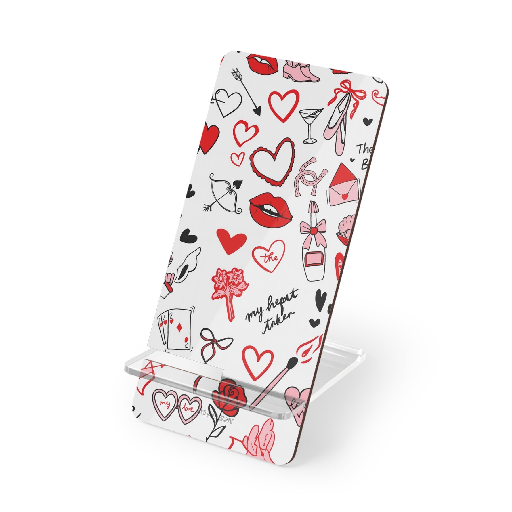Valentine Doodle Phone Stand — Romantic Pattern Mobile Display Stand