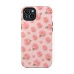 Pink Rose Pattern Impact iPhone Case — Floral Hearts Protective Cover (MagSafe compatible)  Shamo's iPhone 15 Plus / Glossy
