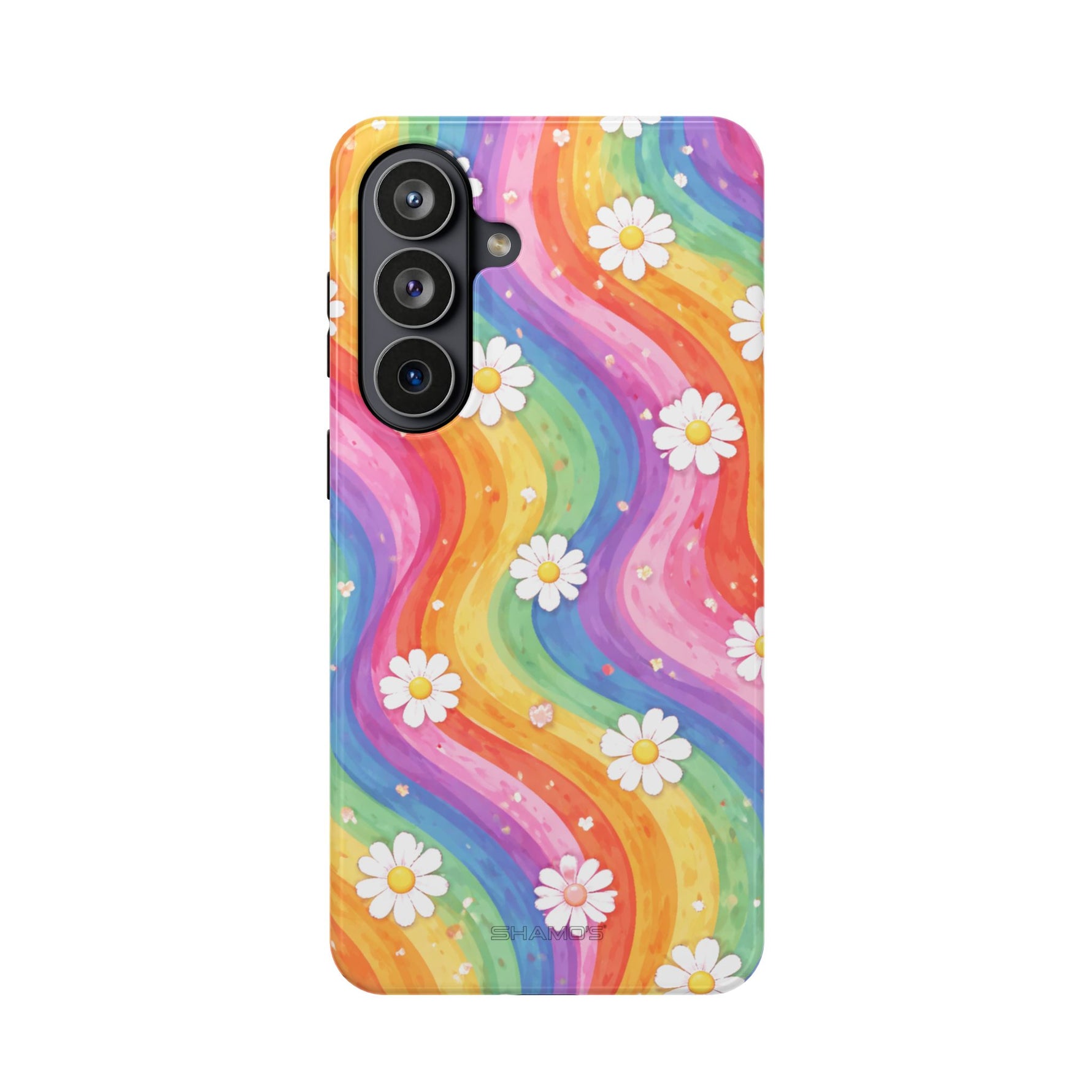 Funda de teléfono resistente a impactos con efecto cascada de colores Rainbow Daisy