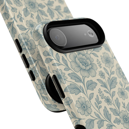 Vintage Blue Floral Tough Case for iPhone - Compatible with MagSafe