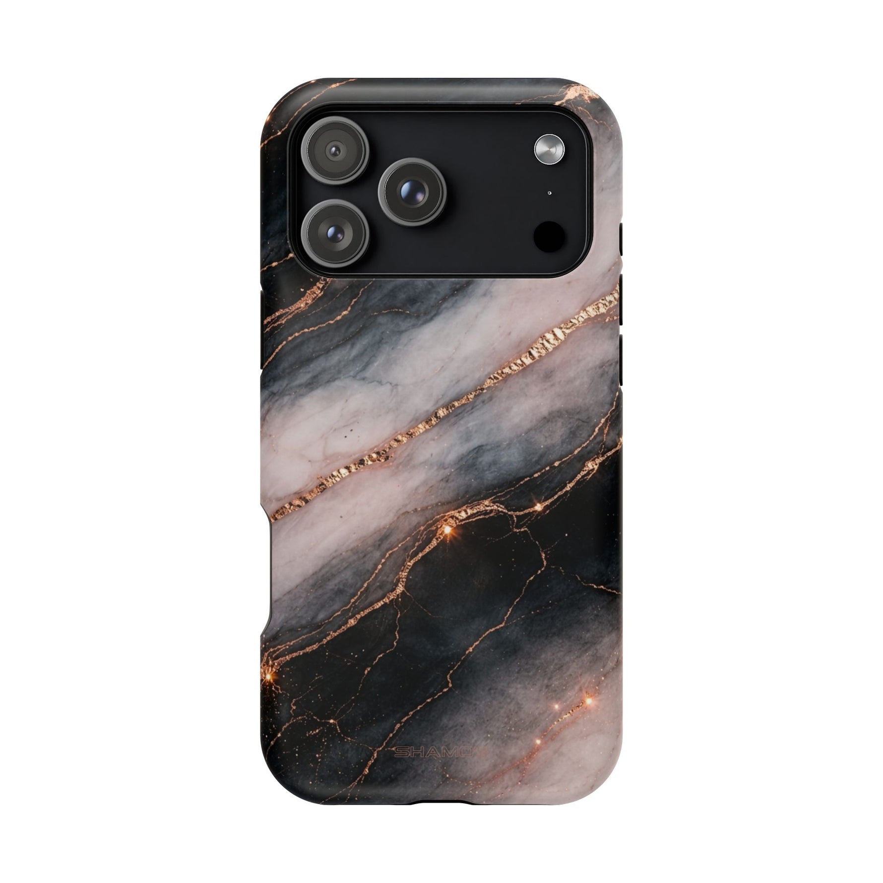 Marbled Black & Rose Gold Magnetic MagSafe Compatible Phone Case — Impact-Resistant