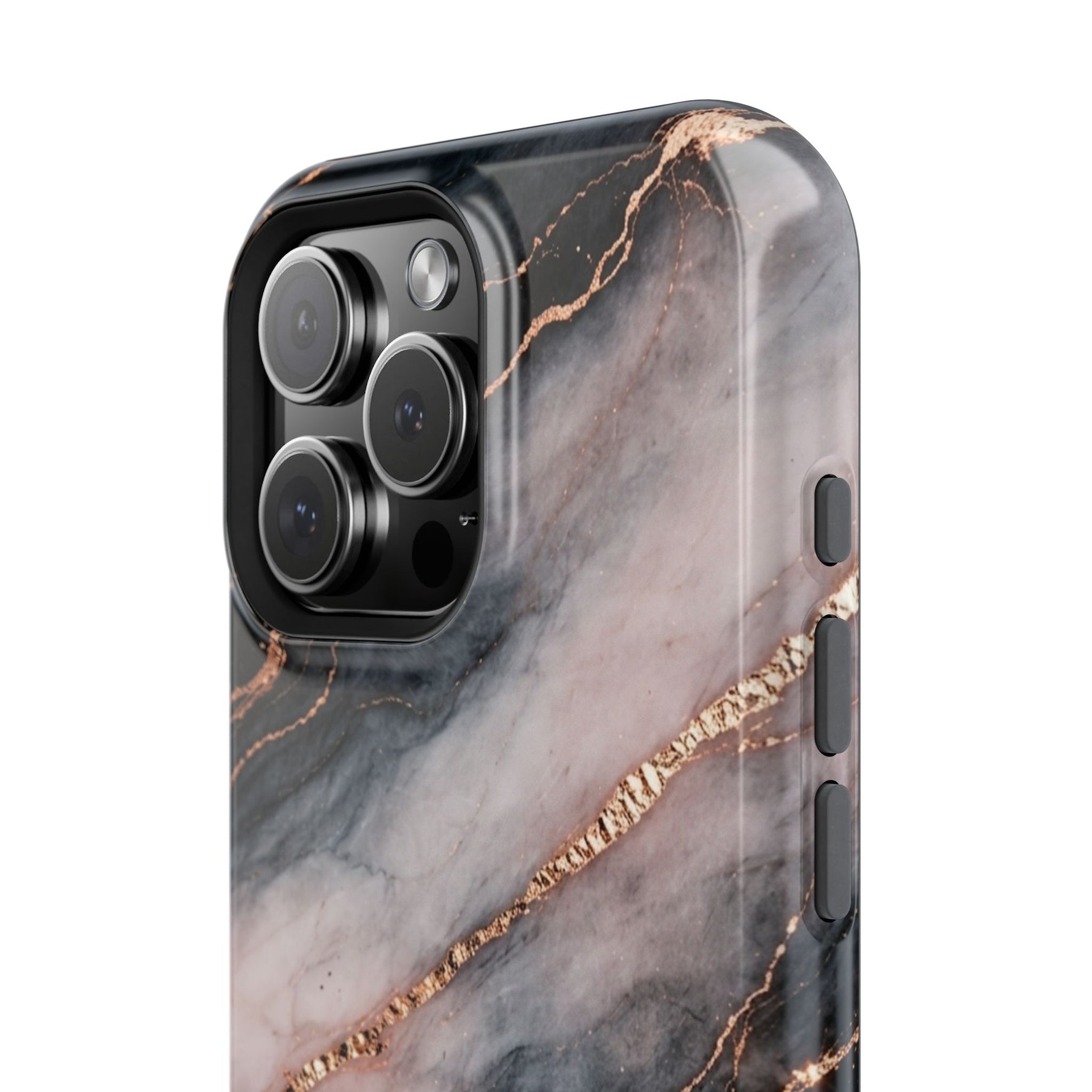 Marbled Black & Rose Gold Magnetic MagSafe Compatible Phone Case — Impact-Resistant