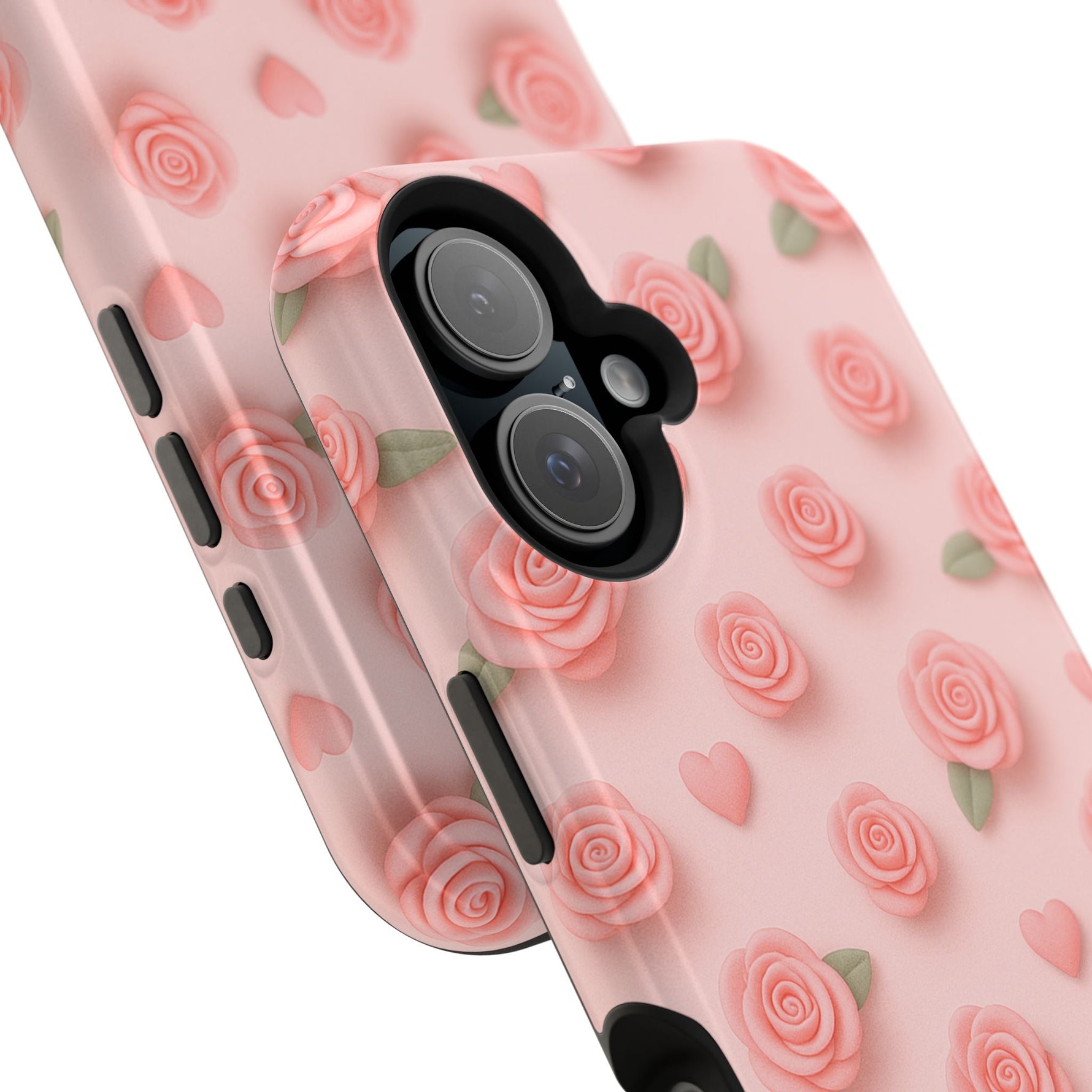 Pink Rose Pattern Impact iPhone Case — Floral Hearts Protective Cover (MagSafe compatible)  Shamo's