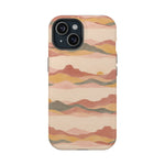 Sunset Trails – Desert Landscape MagSafe Phone Case, glossy iPhone 15, rear view
