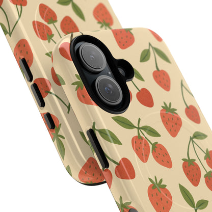 Strawberry Cherry Fruit Pattern iPhone Case | MagSafe Compatible