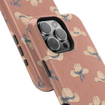Ribbon Rodeo – Cowgirl Hat and Bow MagSafe Phone Case, Pink, glossy square triple-camera Pro model, camera and side-button close-up