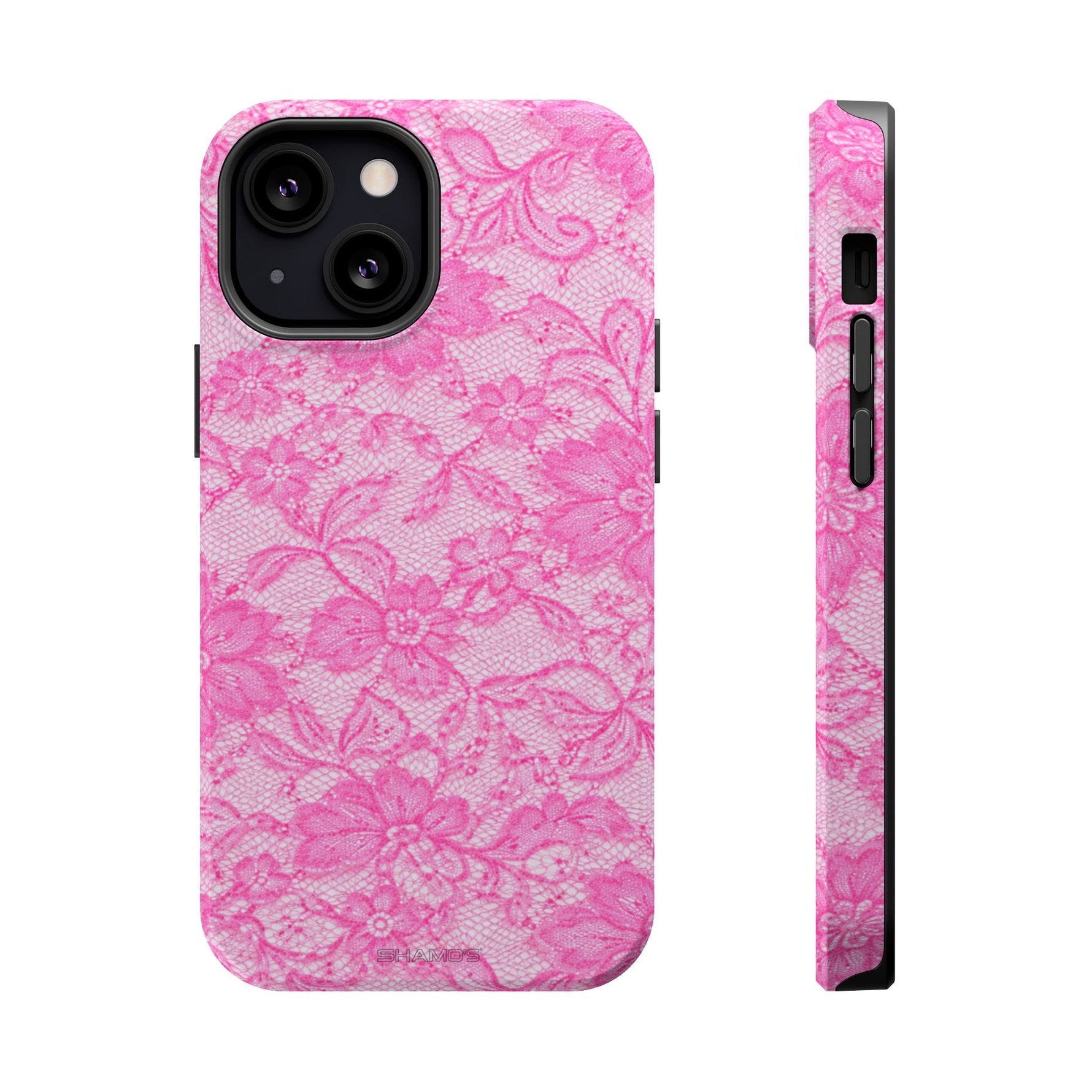 Pink Lingerie Lace Print Impact-Resistant iPhone Case | MagSafe - iPhone 13 Mini / Glossy - Shamo's