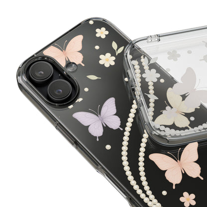 Butterfly Pearl Impact-Resistant Clear iPhone Case