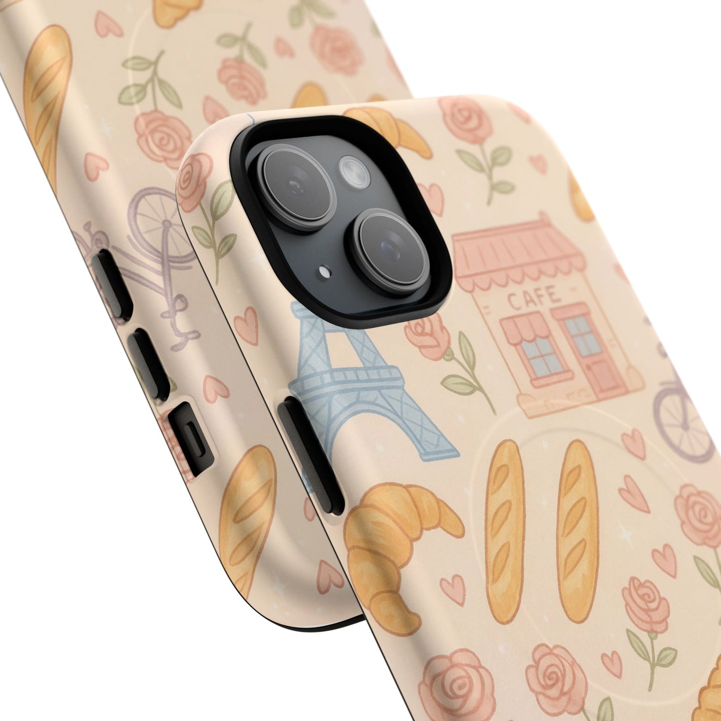 Parisian Bakery iPhone Case — Cute Eiffel Tower, Croissants & Baguette Tough MagSafe Case