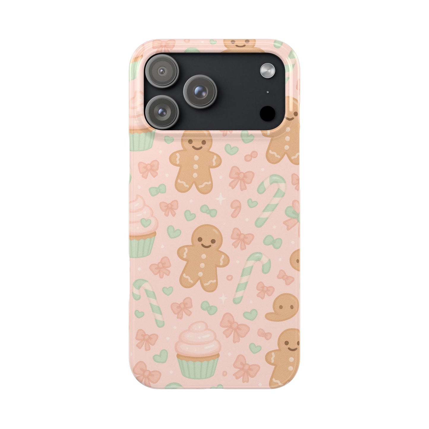 Gingerbread Holiday Slim iPhone Case — Cute Candy Cane & Cupcake Pattern