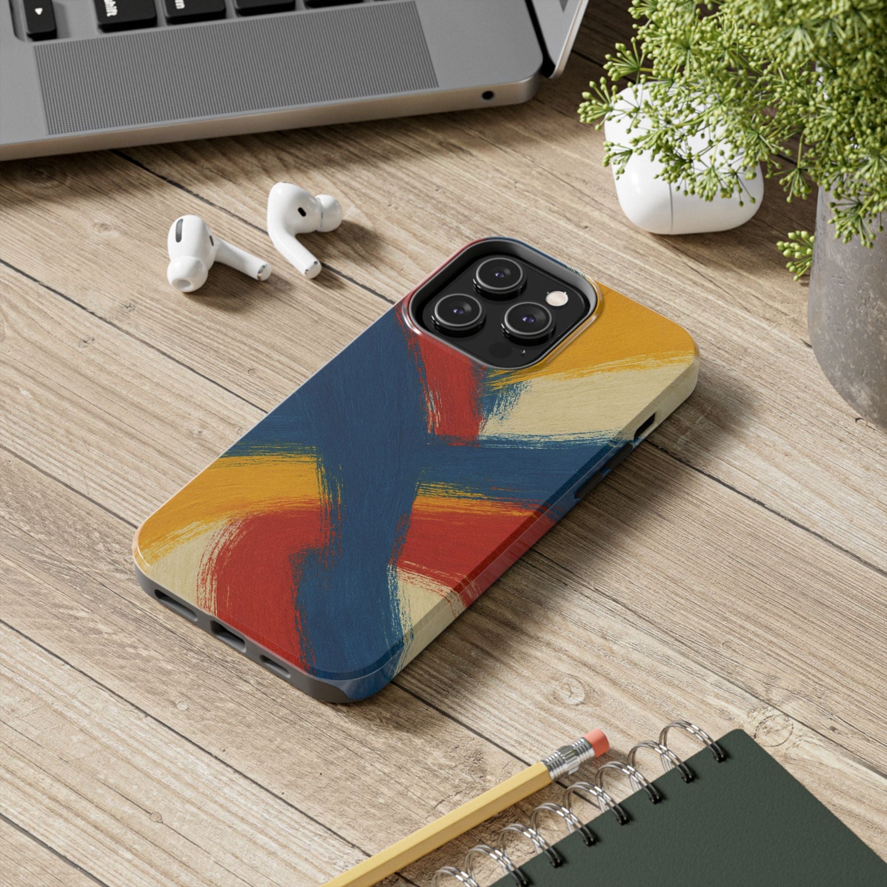 Abstract Brushstroke Tough Phone Case — Colorful Red, Blue & Yellow Protective Cover  Shamo's