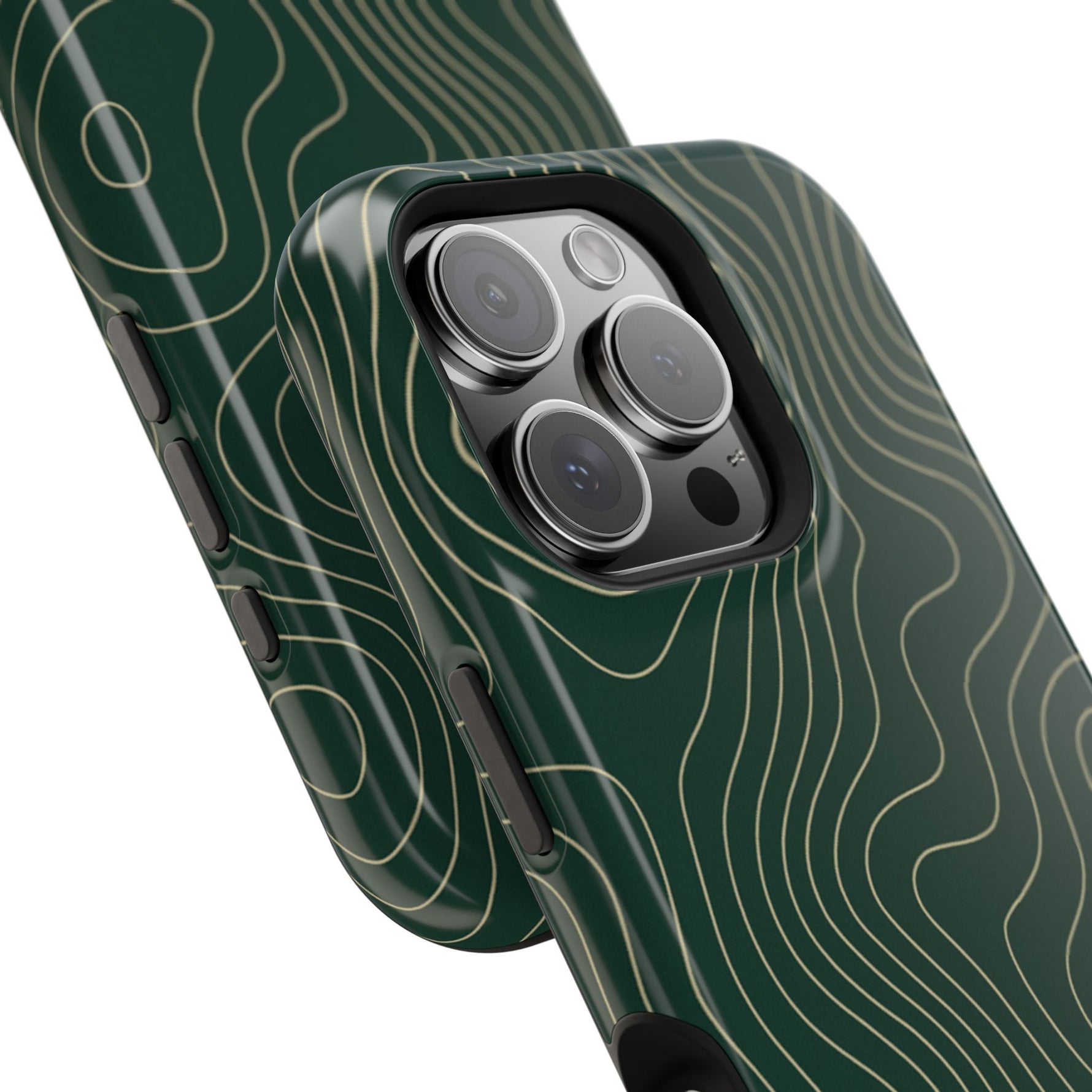 Topographic Green Magnetic Impact-Resistant iPhone Case | MagSafe compatible