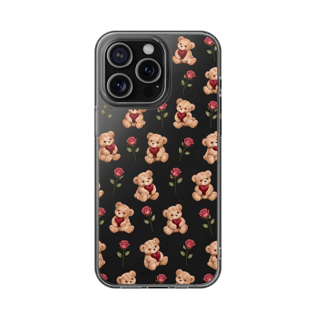 Romantic Teddy Bear Impact-Resistant Phone Case with Heart Design