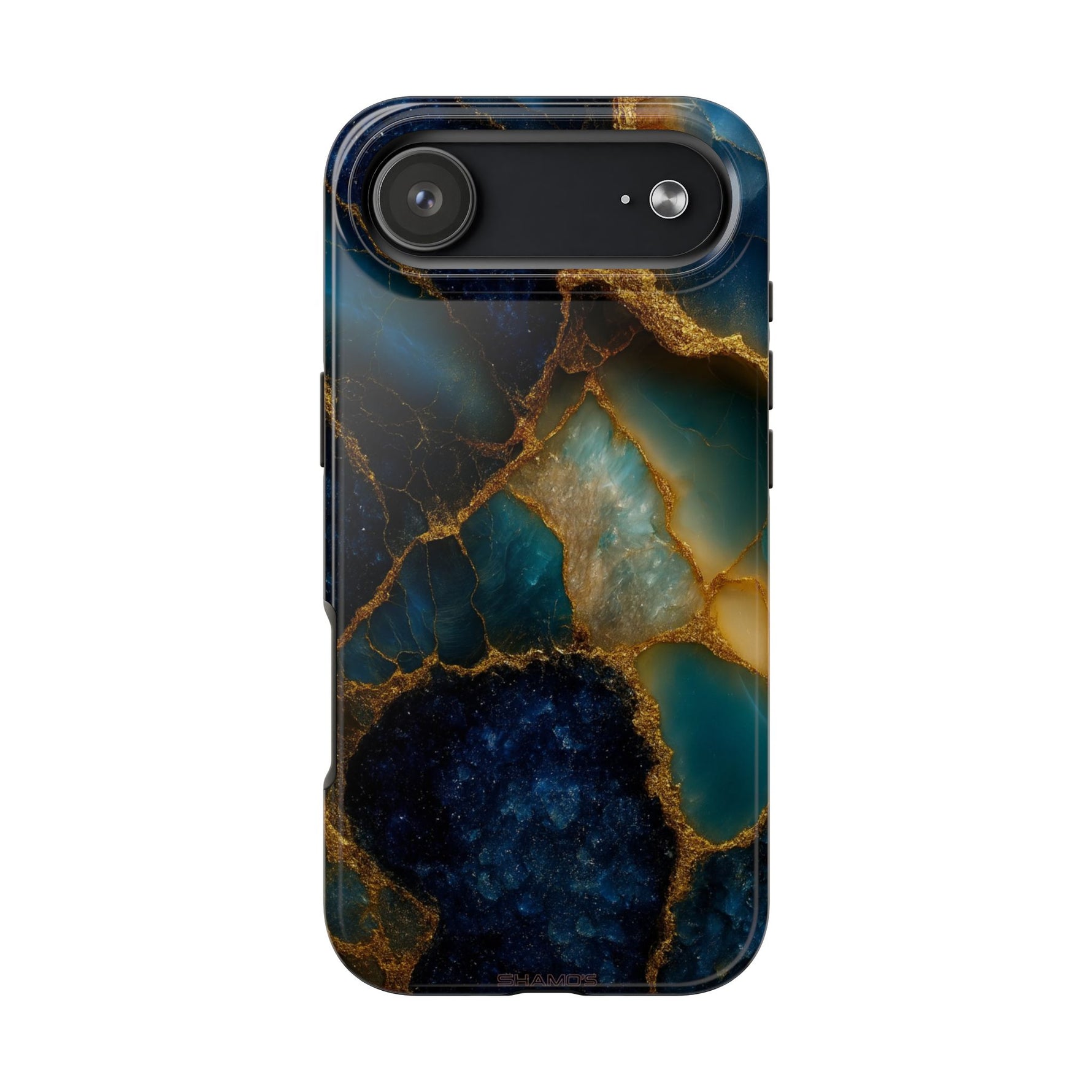 Robuste Handyhülle aus blauem Goldachat im Marmorstein-Design