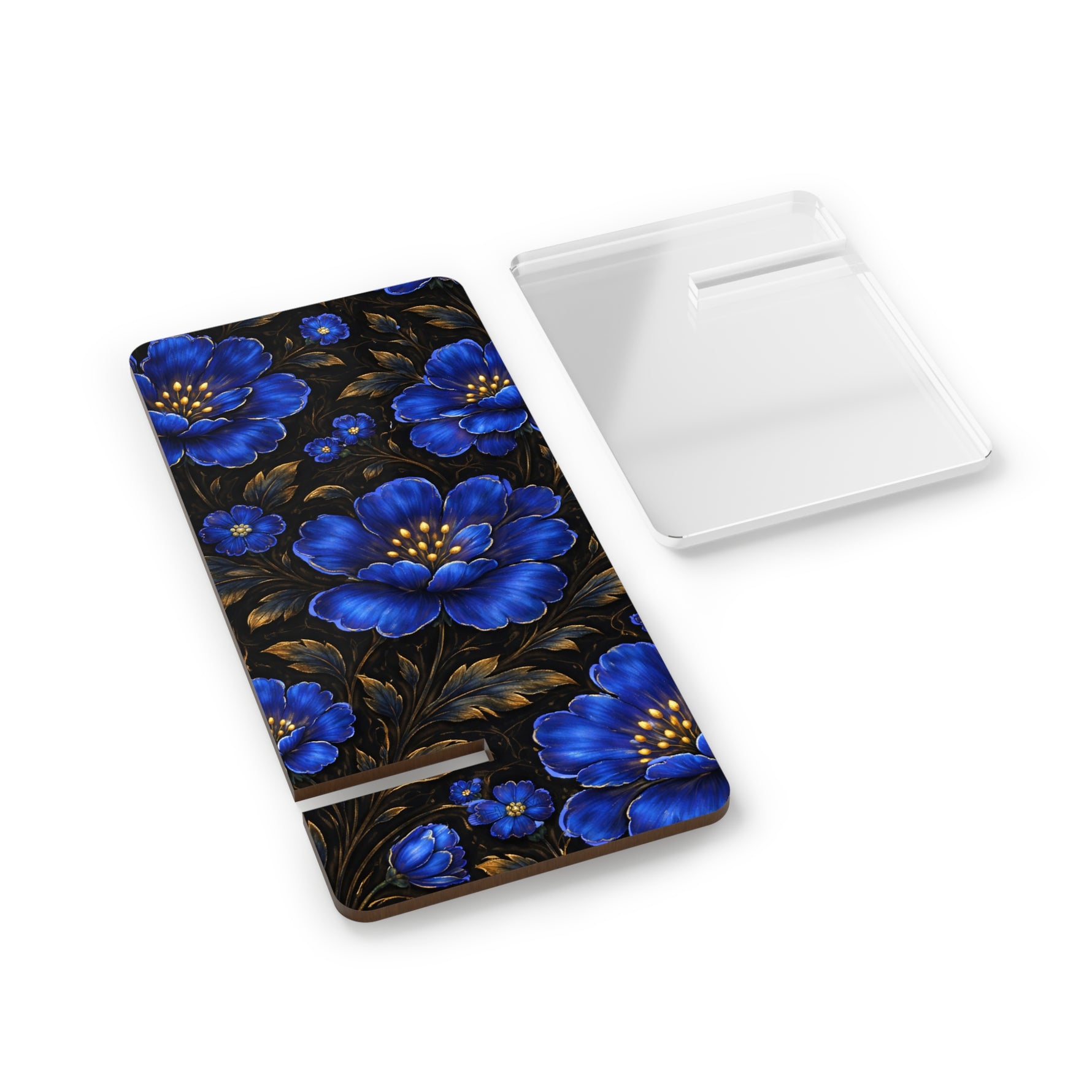 Blue Floral Phone Stand — Decorative Mobile Display Stand for Smartphones - 2.8" x 5.9" / Glossy - Shamo's