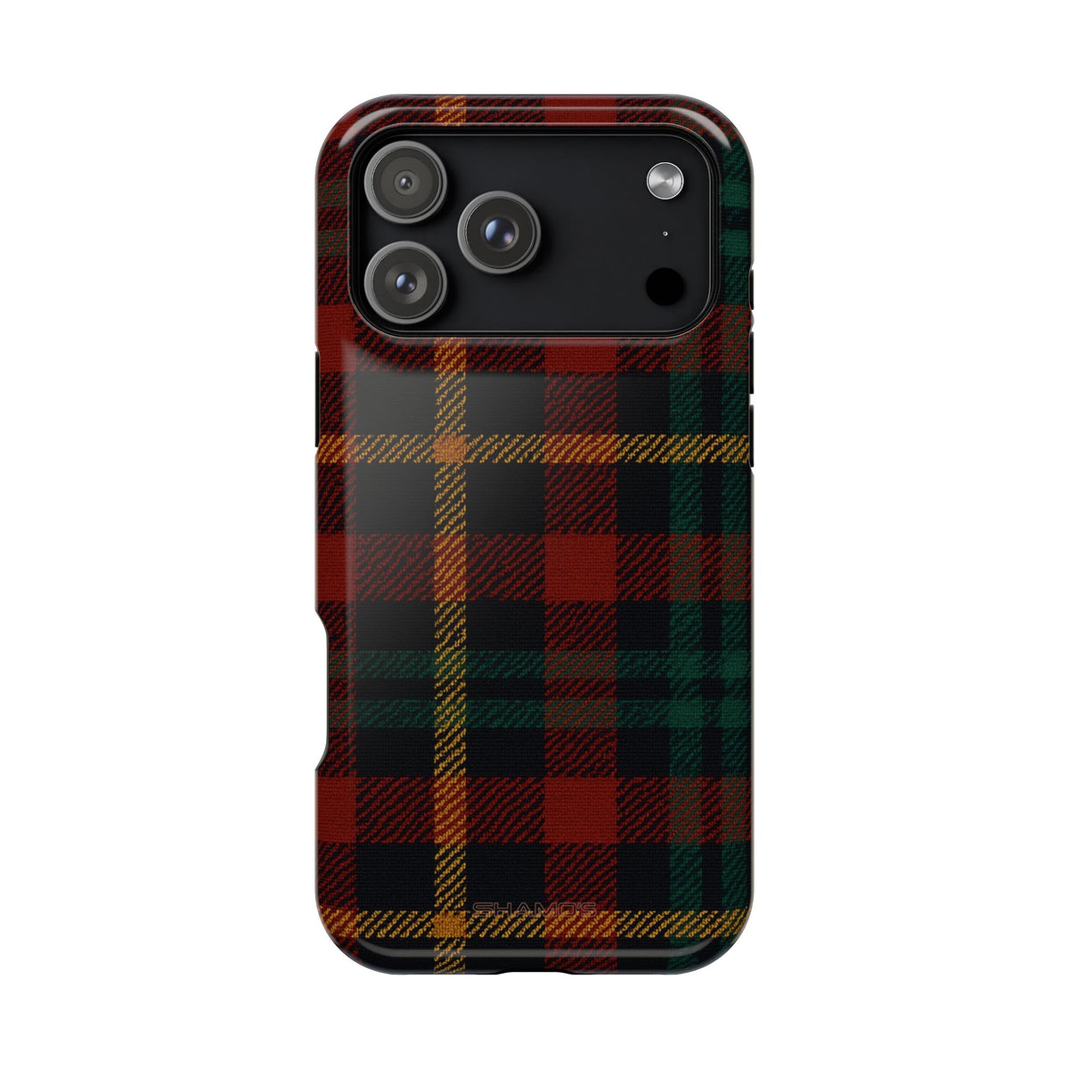 Funda para iPhone resistente a impactos con diseño de cuadros escoceses rojos y verdes con MagSafe