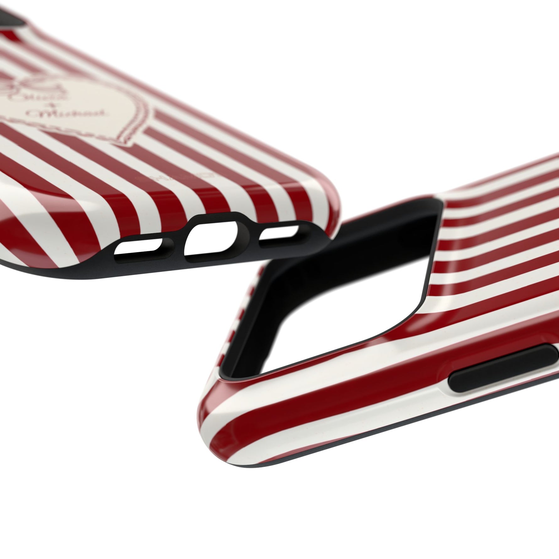 Funda personalizada a rayas — Diseño de corazón rojo y blanco (nombres personalizados)