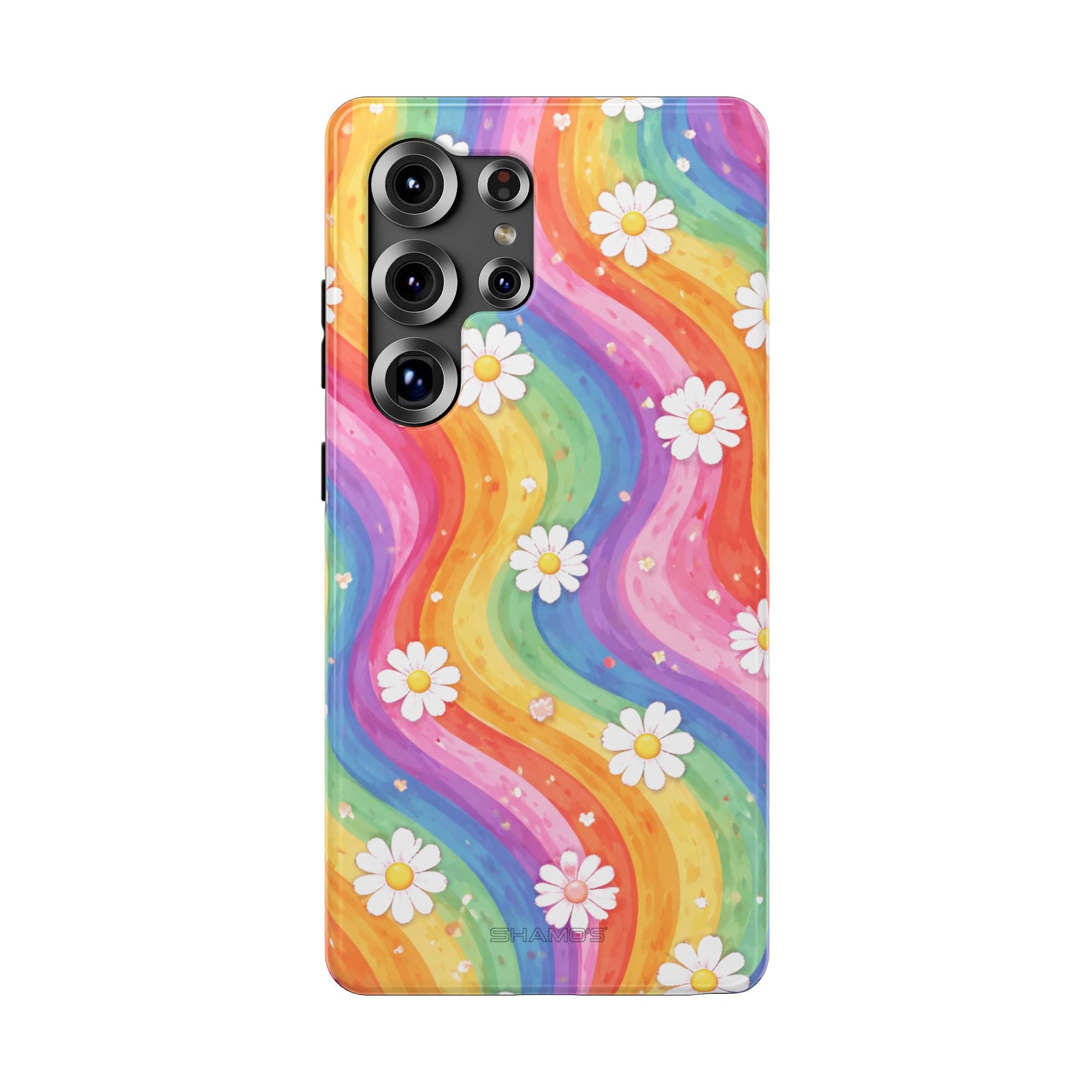 Funda de teléfono resistente a impactos con efecto cascada de colores Rainbow Daisy