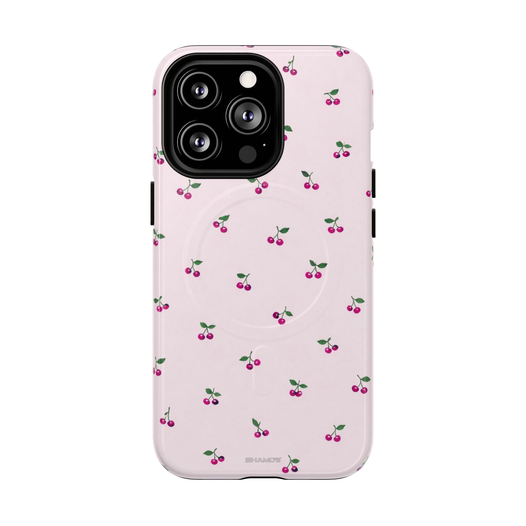 Cherry Pattern Tough Magnetic Phone Case — Pink Protective Magnetic iPhone Cover with MagSafe compatibility