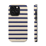 Navy & Cream Ribbed Holiday Sweater Design iPhone Case with MagSafe compatibility