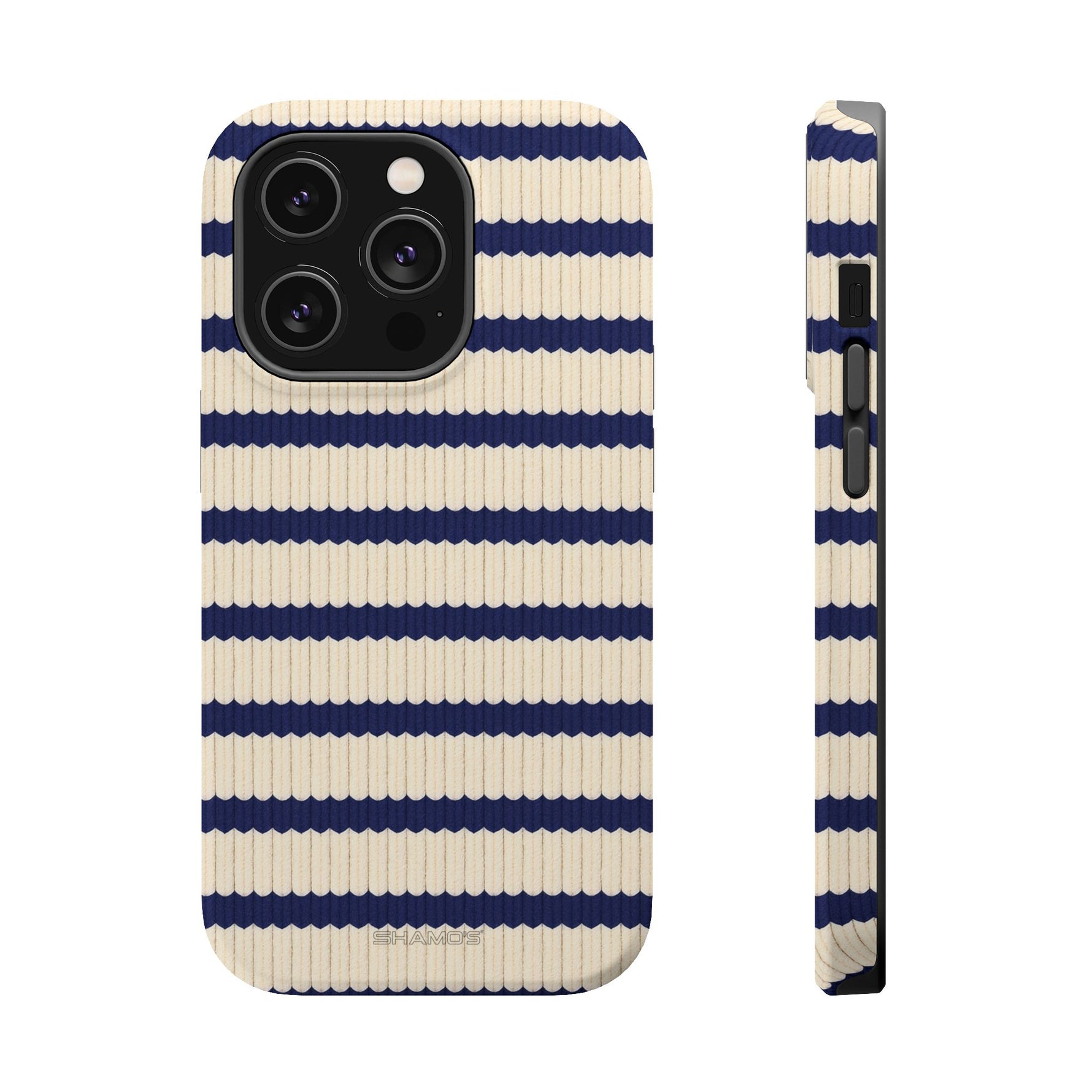 Navy & Cream Ribbed Holiday Sweater Design iPhone Case with MagSafe compatibility