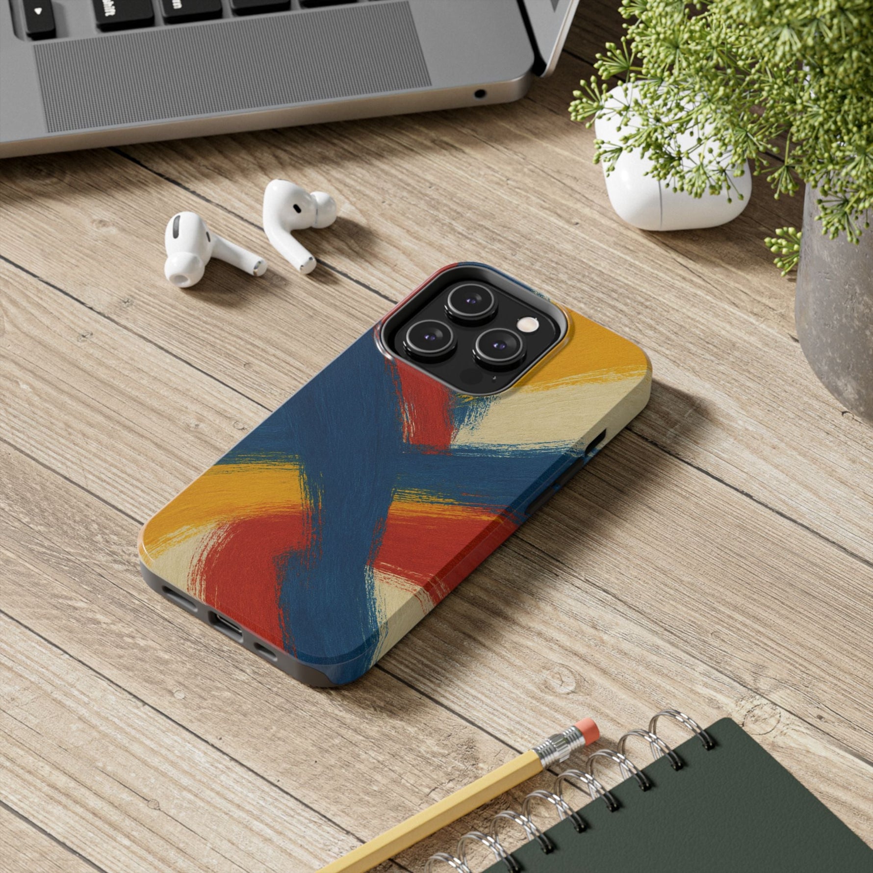 Abstract Brushstroke Tough Phone Case — Colorful Red, Blue & Yellow Protective Cover  Shamo's
