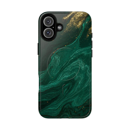 Emerald Marble with Gold Veins iPhone Case | with MagSafe  Shamo's iPhone 16 Plus / Glossy
