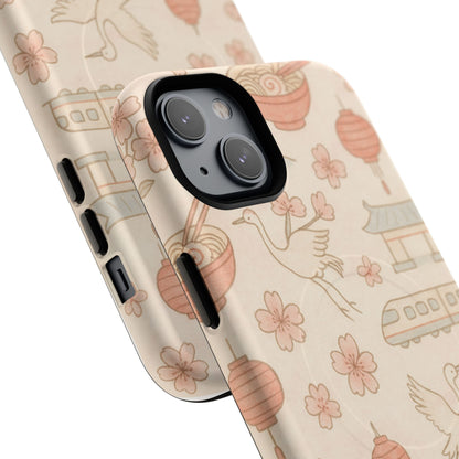 Japan Hand-Drawn Cherry Blossom iPhone Case with MagSafe
