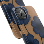 Navy Floral Tough Phone Case — Durable Protective Case with Blue Flowers on Kraft Background
