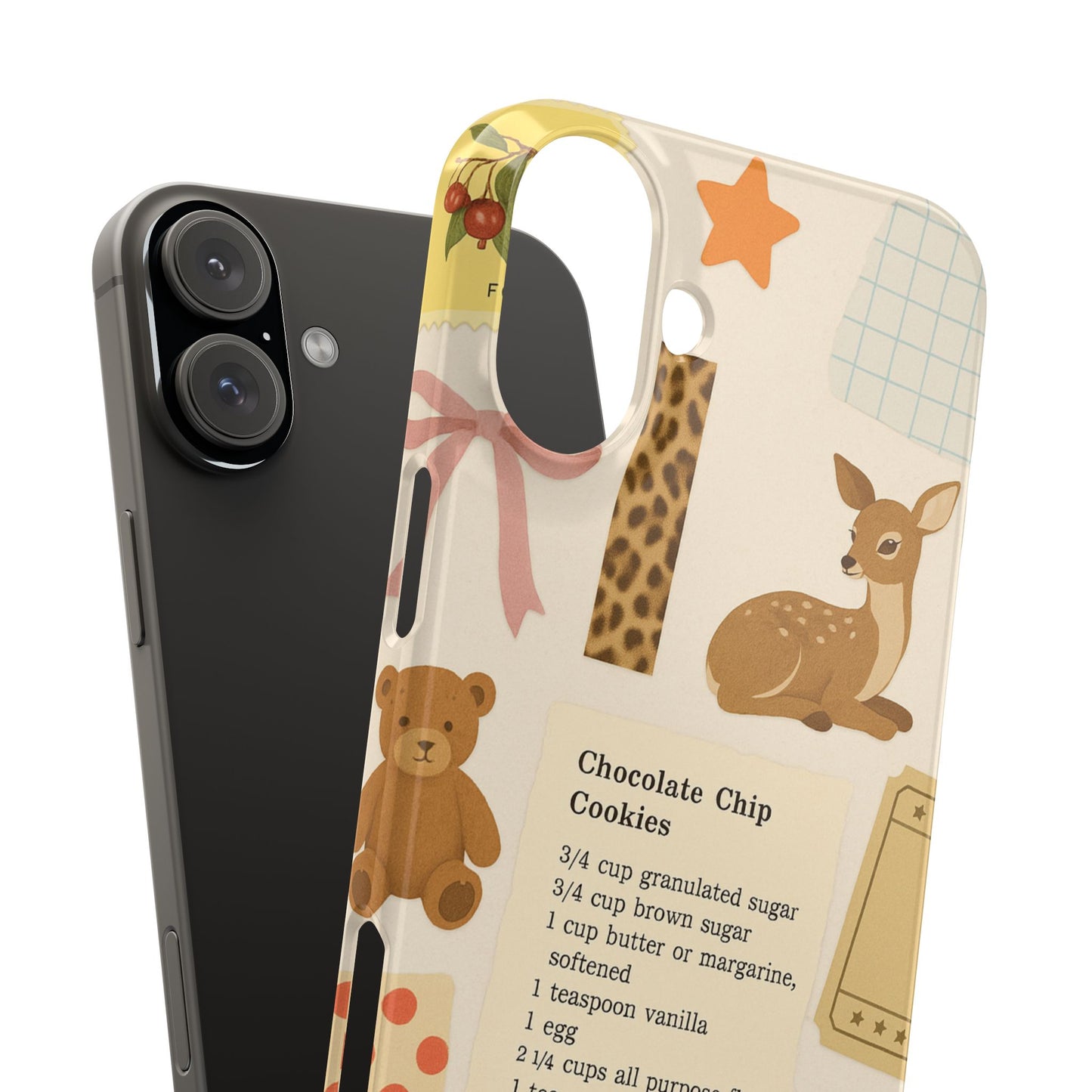 Slim iPhone Case — Cozy Baking & Teddy Pattern (Recipe, Deer, Buttons)
