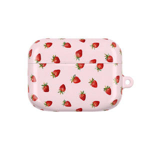 Strawberry Pattern AirPod Case | Cute Pink Protective Cover - AirPods Pro Gen 1 / White / Glossy - Shamo's