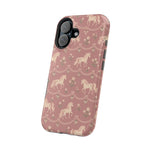 Rose Ponies MagSafe Phone Case, glossy vertical dual-camera model, angled rear view
