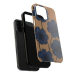 Navy Floral Tough iPhone Case — Durable Protective Case with Blue Flowers on Kraft Background  Shamo's
