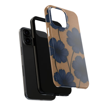 Navy Floral Tough iPhone Case — Durable Protective Case with Blue Flowers on Kraft Background