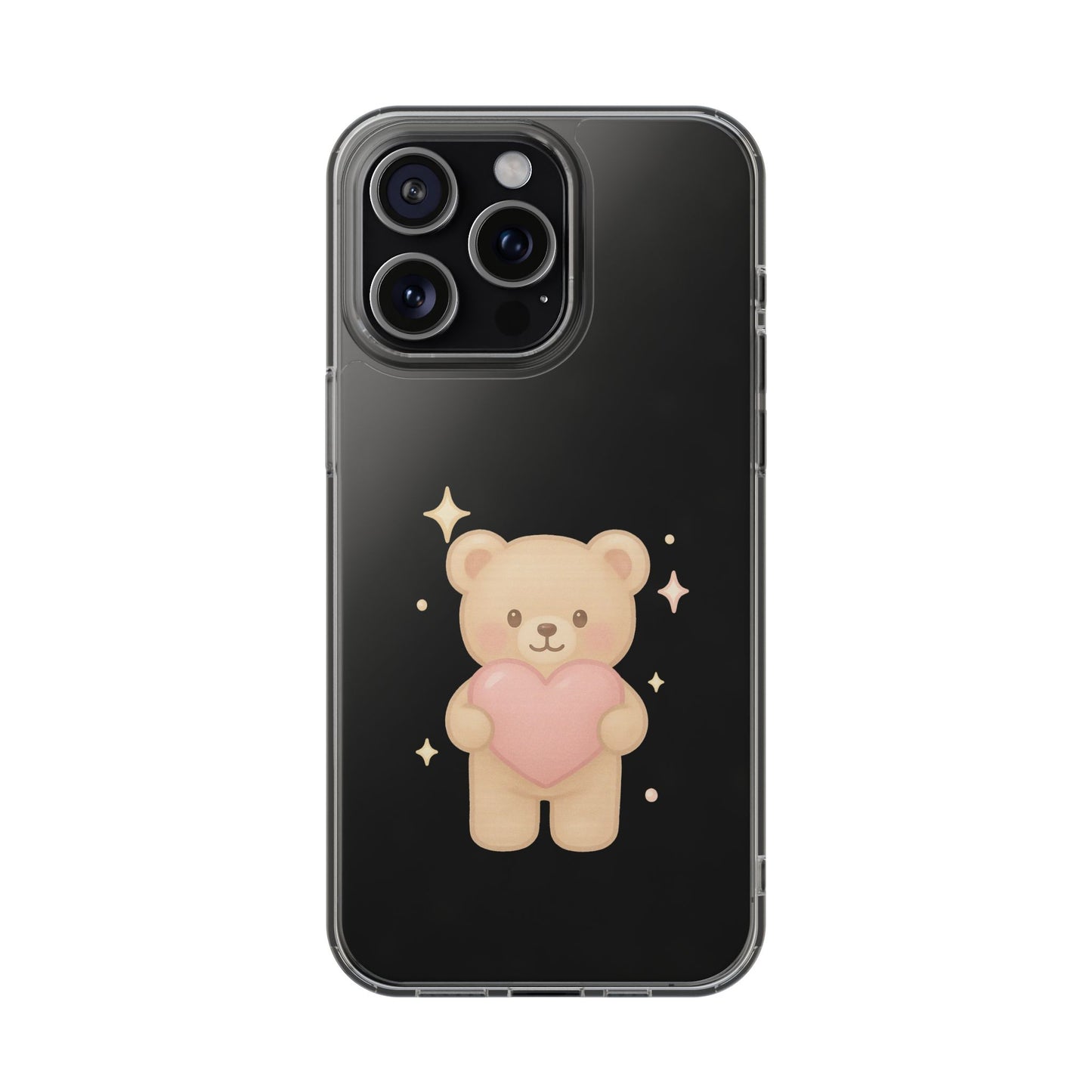 Romantic Teddy Bear Impact-Resistant iPhone Case with Heart Design