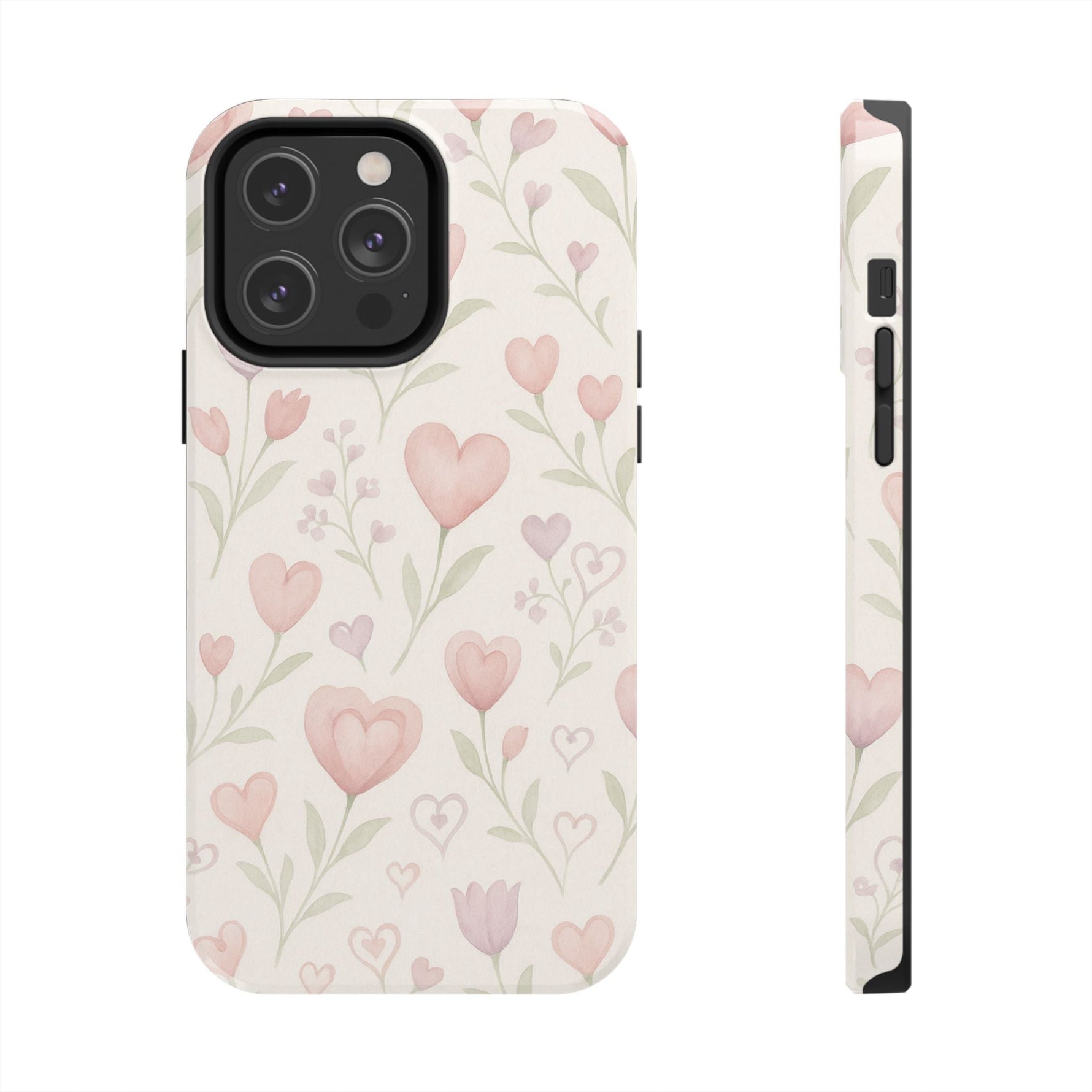 Pink Watercolor Heart Floral Pattern | Tough Impact Phone Case  Shamo's