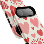 Heart Pattern Tough iPhone Case — Cute Red & Pink Hearts Protective Cover (MagSafe compatible)  Shamo's