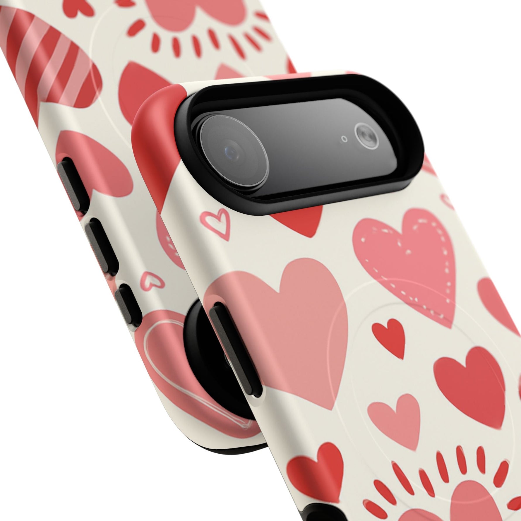 Heart Pattern Tough iPhone Case — Cute Red & Pink Hearts Protective Cover (MagSafe compatible)  Shamo's