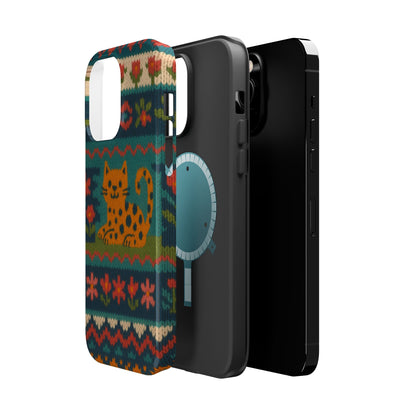 Cozy Knit Leopard Pattern Sweater Holiday Theme iPhone Case with MagSafe compatibility