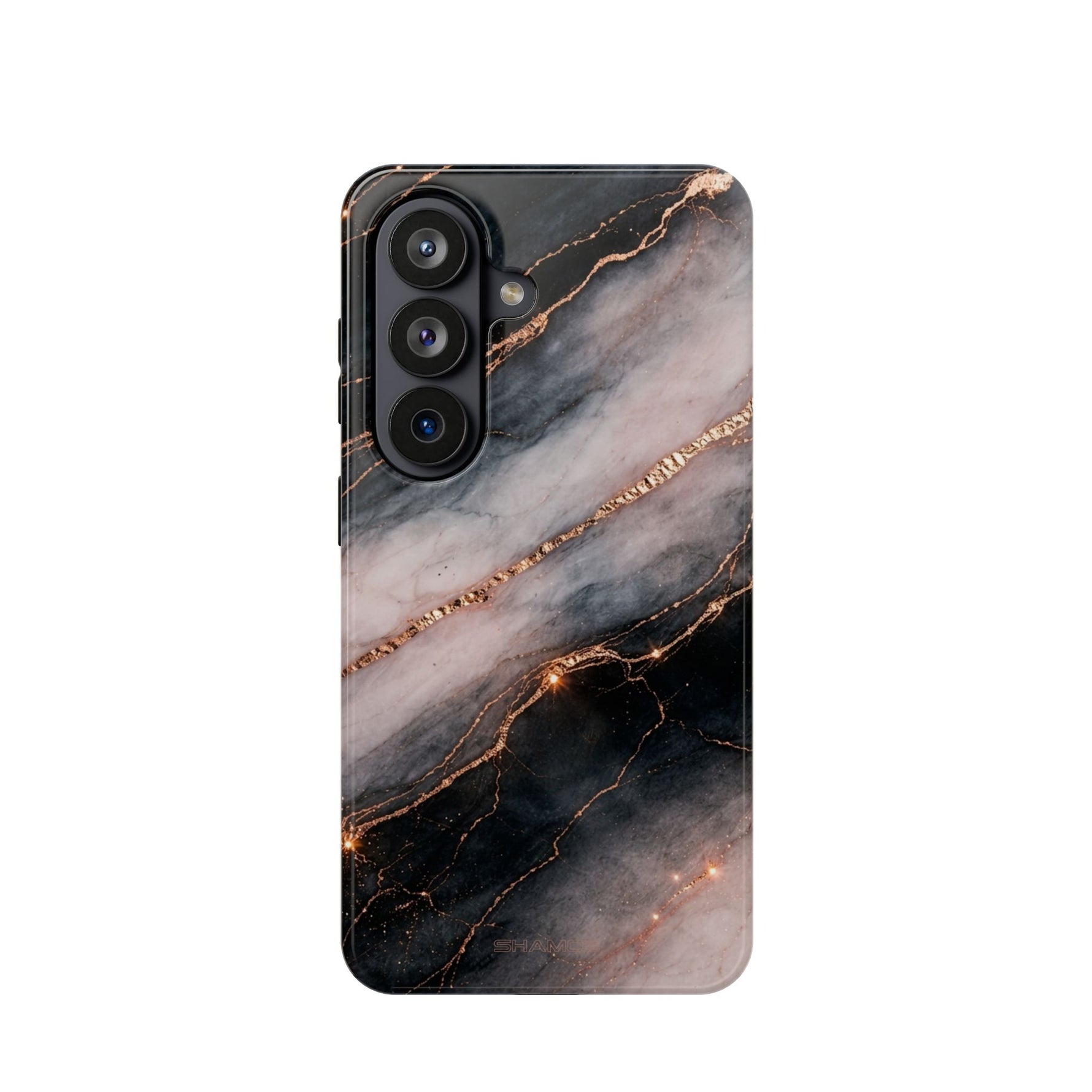 Marbled Black & Rose Gold Magnetic MagSafe Compatible Phone Case — Impact-Resistant