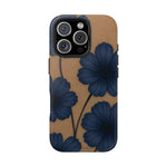 Navy Floral Tough Phone Case — Durable Protective Case with Blue Flowers on Kraft Background