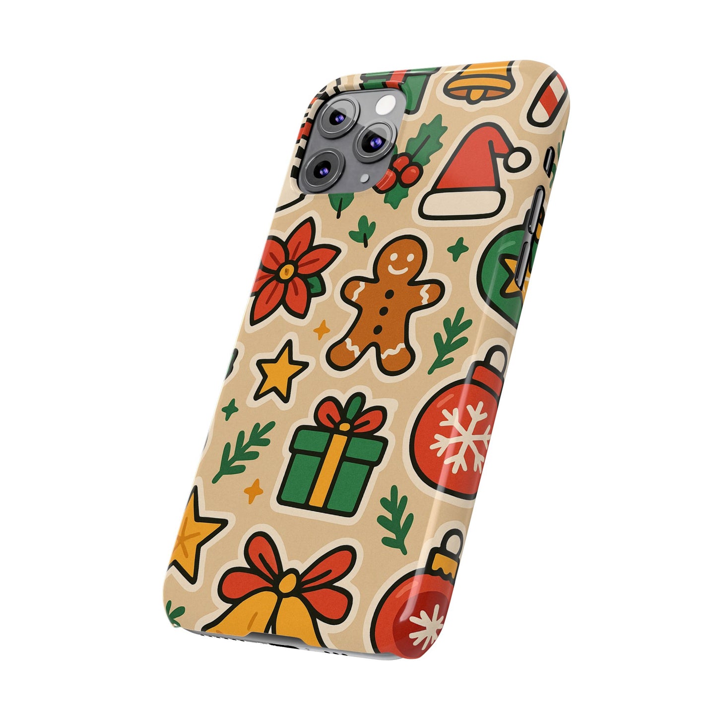 Holiday Pattern Slim iPhone Case — Gingerbread, Santa Hat & Gifts Holiday Design