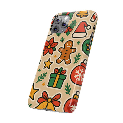 Holiday Pattern Slim iPhone Case — Gingerbread, Santa Hat & Gifts Holiday Design