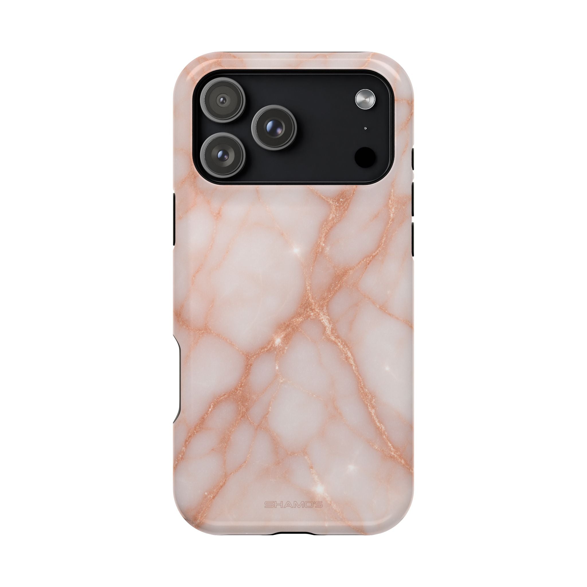 Phone case with pale pink marble and fine rose-gold-colored veining