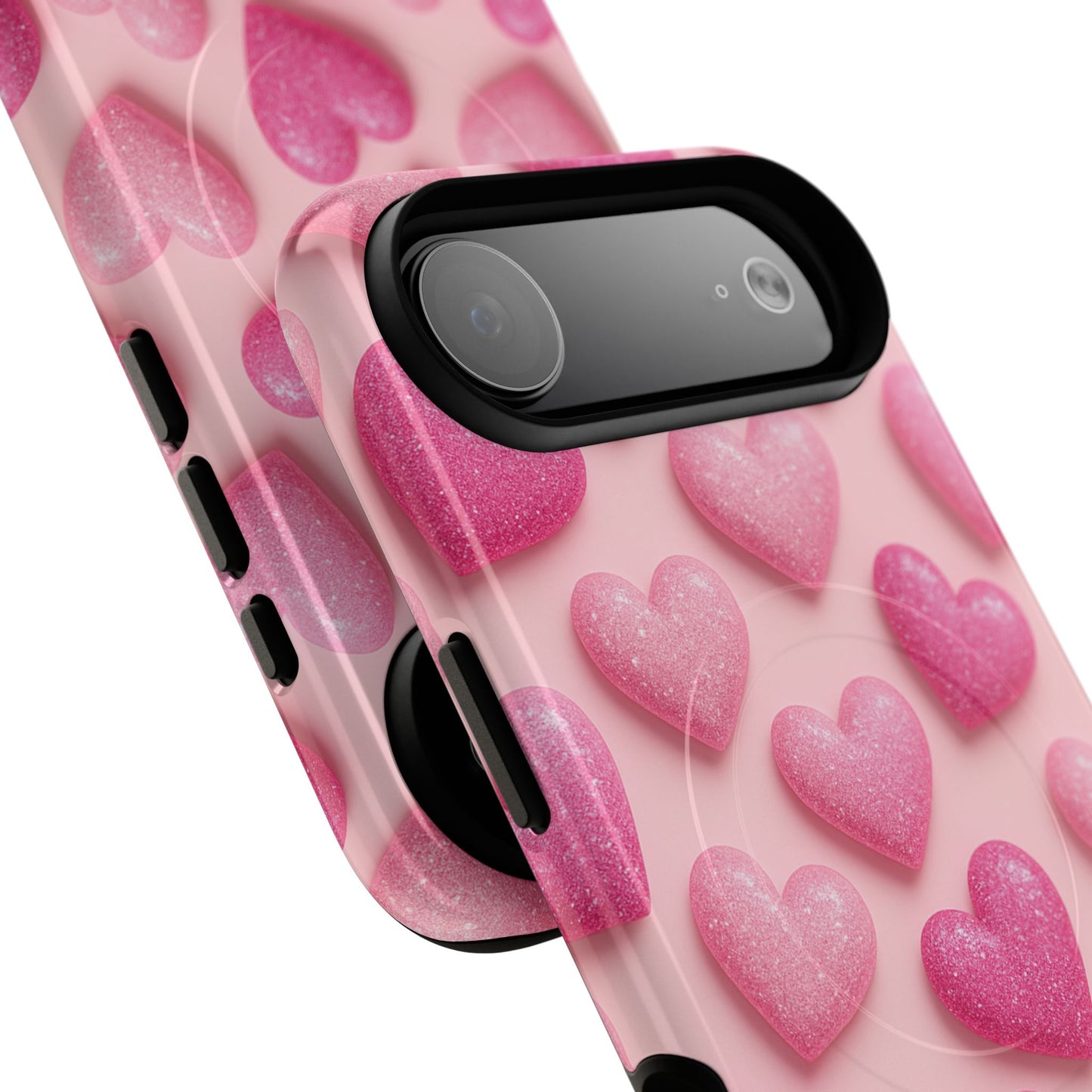 Barbiecore Glitter Hearts iPhone Case | MagSafe