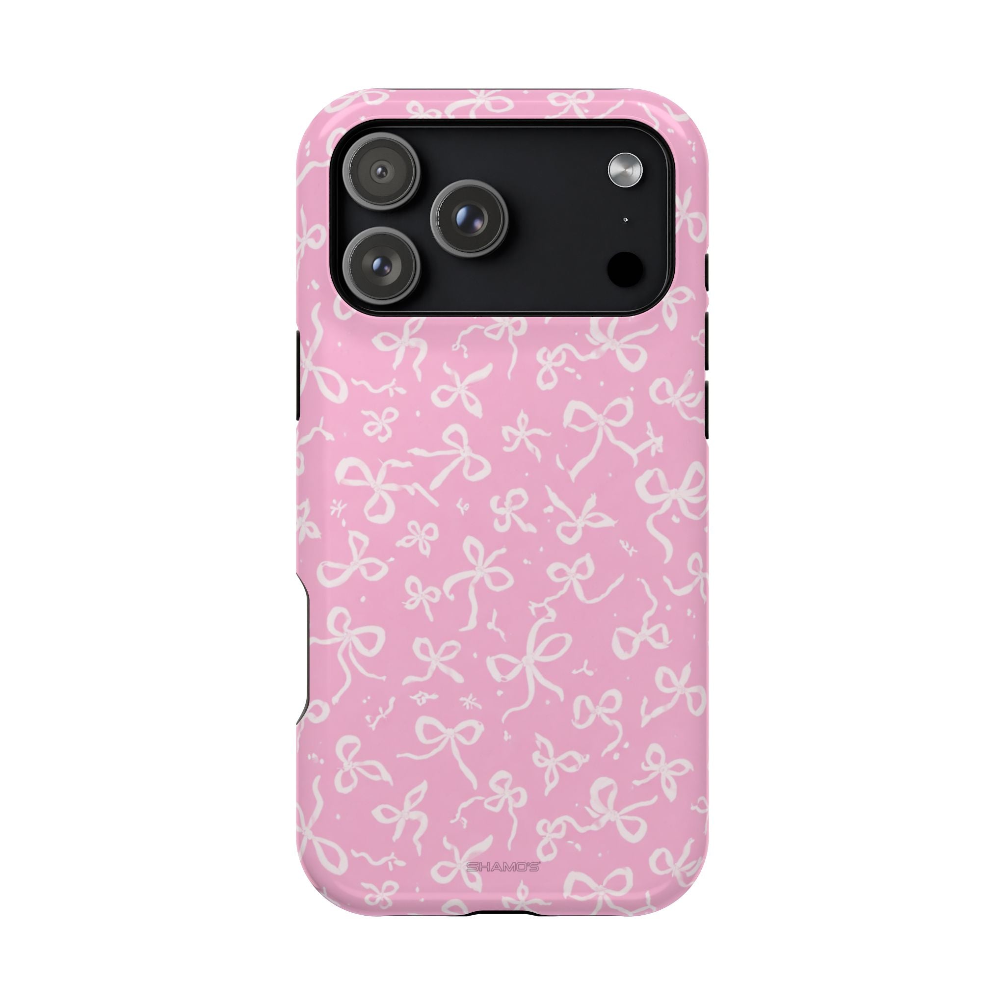 Pink Bow Pattern Impact-Resistant iPhone Case | MagSafe