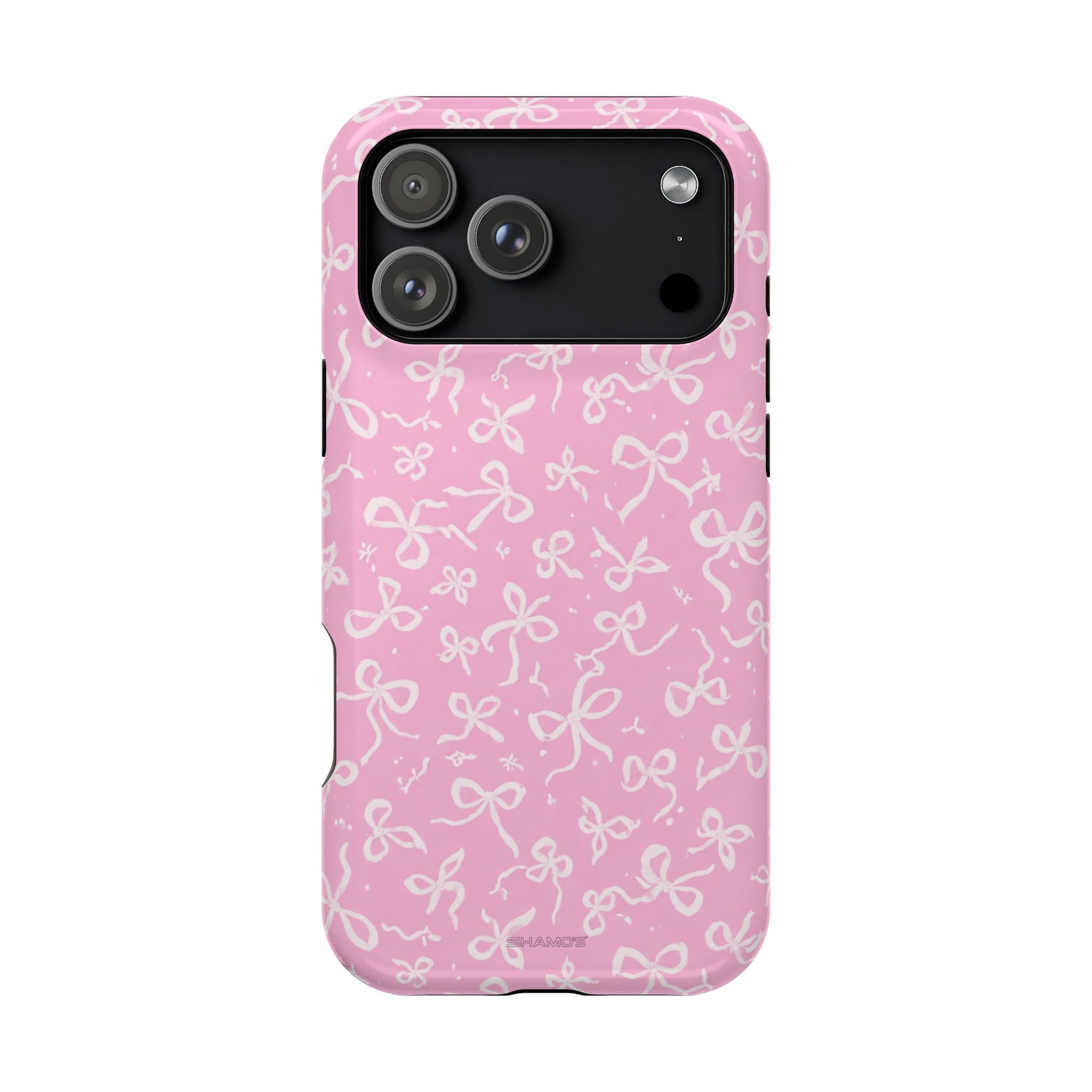 Pink Bow Pattern Impact-Resistant iPhone Case | MagSafe